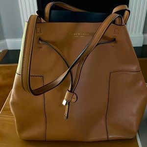 Tory Burch camel leather shoulder bag.